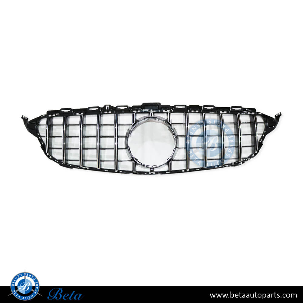 Grille without Camera Hole GT Look Black and Chrome color for Mercedes C-Class W205 2015-2018 models, Part Number 2058881A23 Grille without Camera Hole GT Look Black and Chrome color for Mercedes C-Class W205 2015-2018 models, Part Number 2058881A23